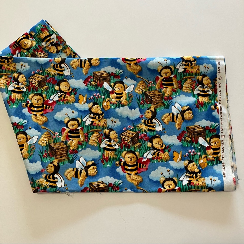 Colorful Vintage Bumblebear Print Fabric